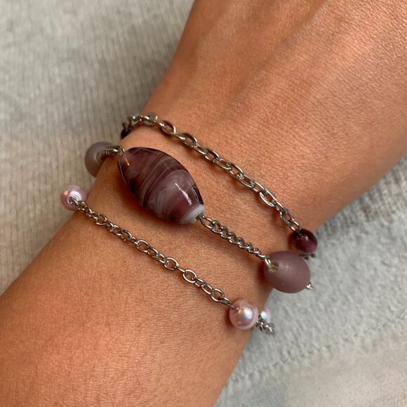 2x14$ โ๏ธ โ๏ธ CREATION - Bracelet beads chains Violet & pink pearls - Picture 2 of 6